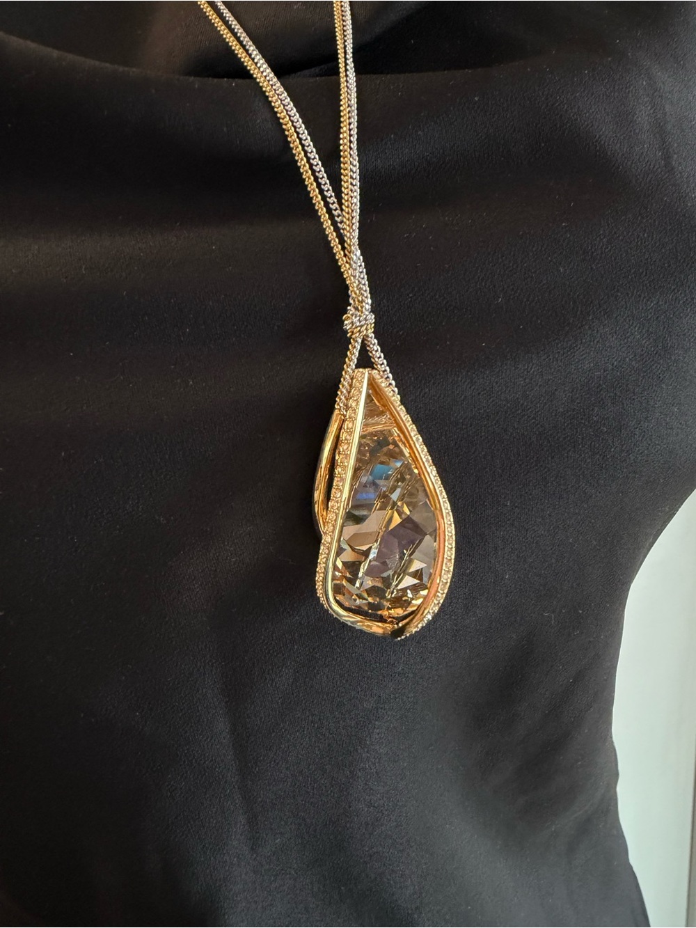 Swarovski Gold Teardrop Crystal Pendant Necklace - Women's Jewelry